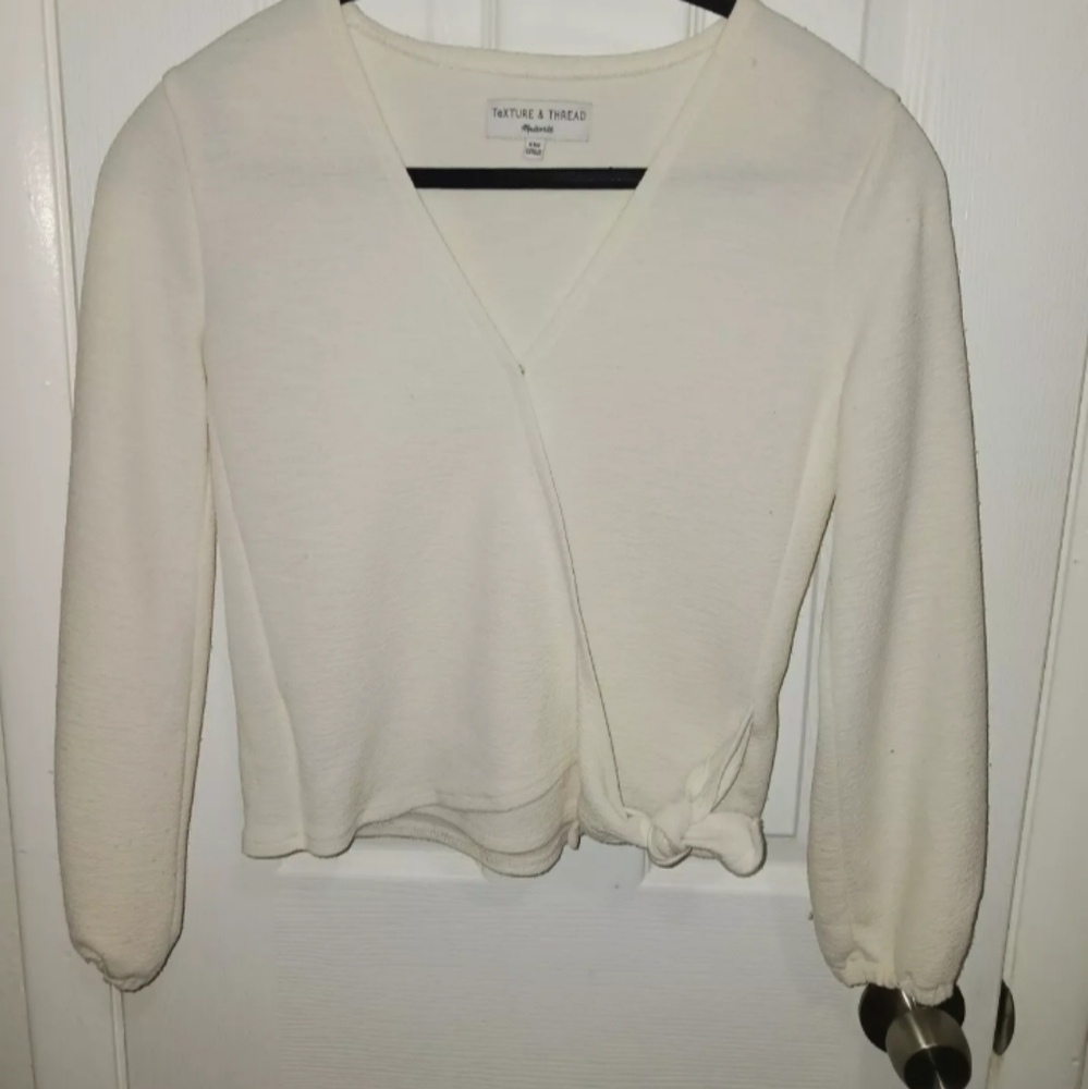 Madewell Texture &‎ Thread V-Neck Long Sleeves Wrap Top XXS White